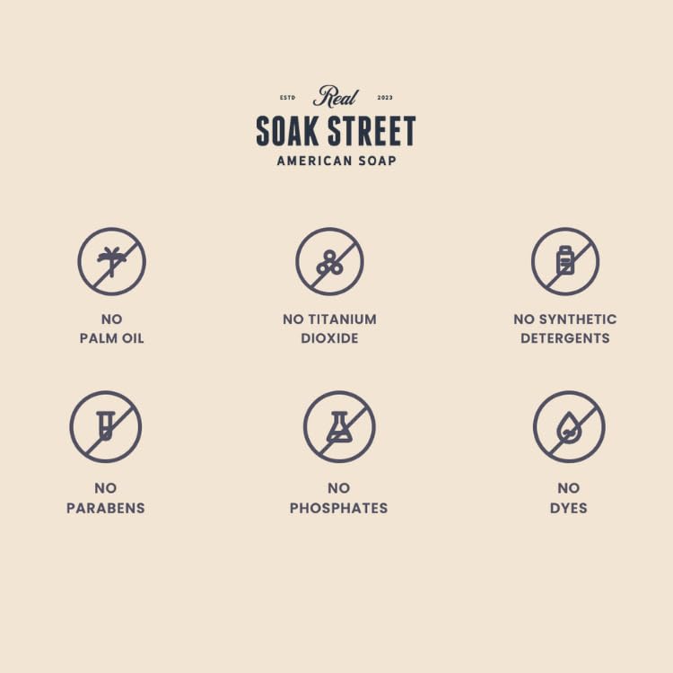 Soak Street Real American Soap, Clean & Unscented (Single 5oz Bar) - Long-Lasting, Moisturizing Natural Bar Soap with Grass-Fed Tallow, Gentle Lard Beauty & Personal Care Soak Street