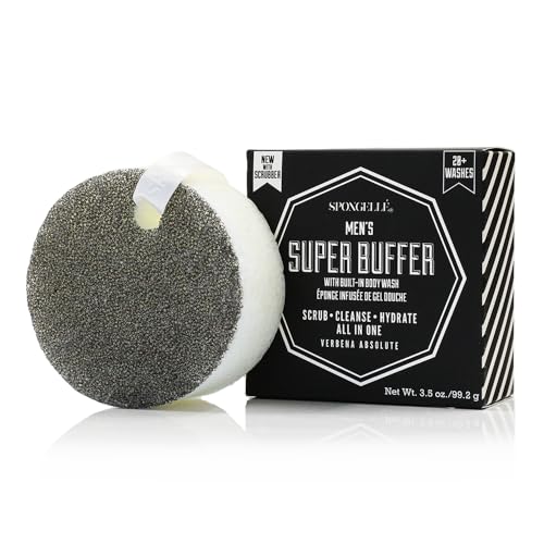 Spongellé Men's Super Buffer, Verbena Absolute - 20+ Washes - Body Wash Infused Exfoliating Body Scrubber - Loofah Sponge For Men - Gift for Father's Beauty and Personal Care SPONGELLÉ
