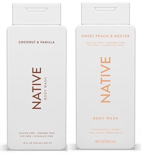 Energizing Essentials 1852 Bundle | Native Body Wash 2-Pack: Coconut & Vanilla + Sweet Peach & Nectar (18 fl oz each) Beauty & Personal Care Energizing Essentials 1852