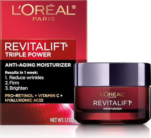 L'Oreal Paris Revitalift Triple Power Anti-Aging Face Moisturizer, Pro Retinol, Hyaluronic Acid & Vitamin C to Reduce Wrinkles, Firm & Brighten Skin