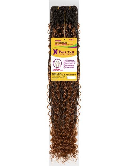 Janet Collection Human Hair Prime Unimix Encore Lavie X-Pert TRACK BRAID HAIR 3XB BOHO BOX BRAID Goddess curl ends WEAVING 24” (COLOR #1B)