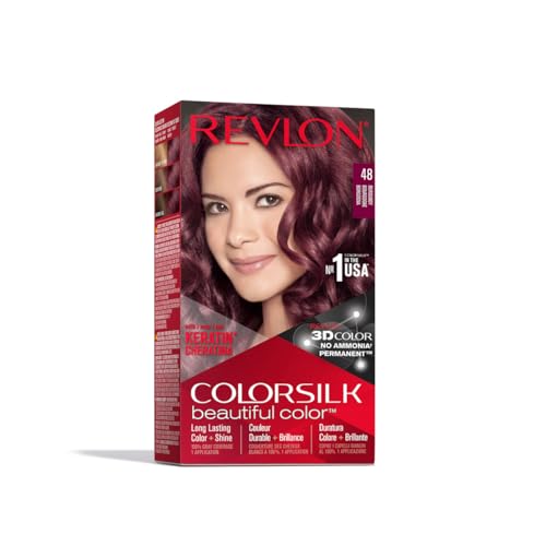 REVLON Colorsilk Beautiful Color Permanent Hair Color with 3D Gel Technology Keratin 100 Gray Coverage Hair Dye, 48 Burgundy, 1 Count Beauty & Personal Care REVLON