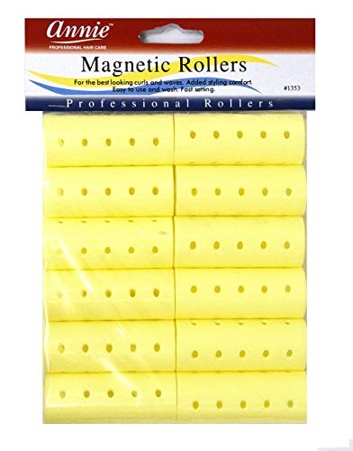 Annie Magnetic Hair Rollers 7/8 Inch, 12 Count Yellow Curlers for Smooth Defined Curls & Waves, Easy Dry or Damp Sets, Secure Comfortable Fit, Use