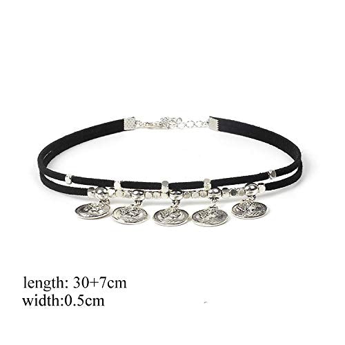 DoubleNine Boho Coin Choker Gypsy Gothic Necklace Suede Black Tribal Accessories for Women Girls Beauty & Personal Care Doubnine