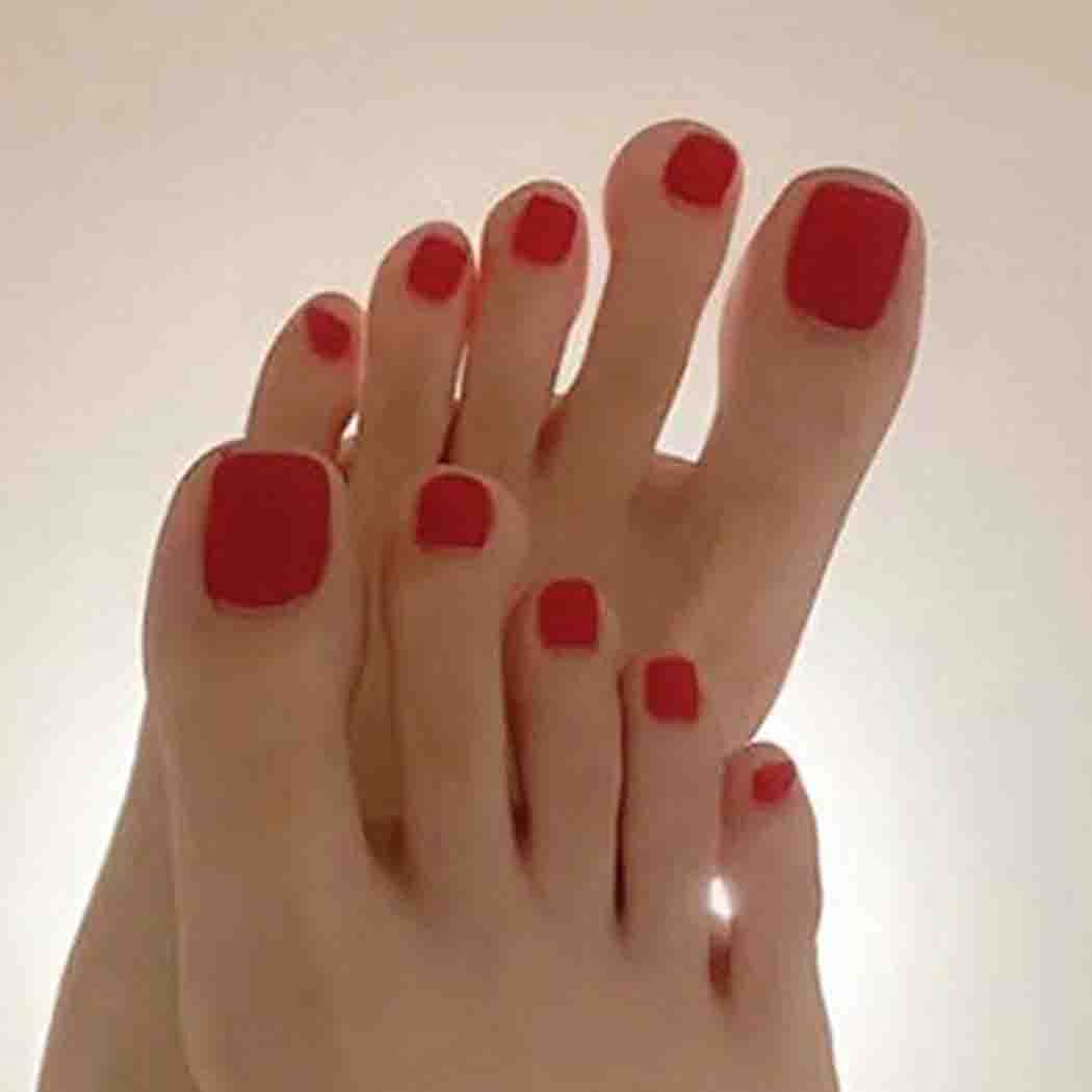 Outyua Red Square Fake Toenails Matte Press on Toe Nails Short Acrylic False Toes Nails Artificial Beach Full Cover Toenail for Women 24 Pcs (Red) Beauty & Personal Care Outyua