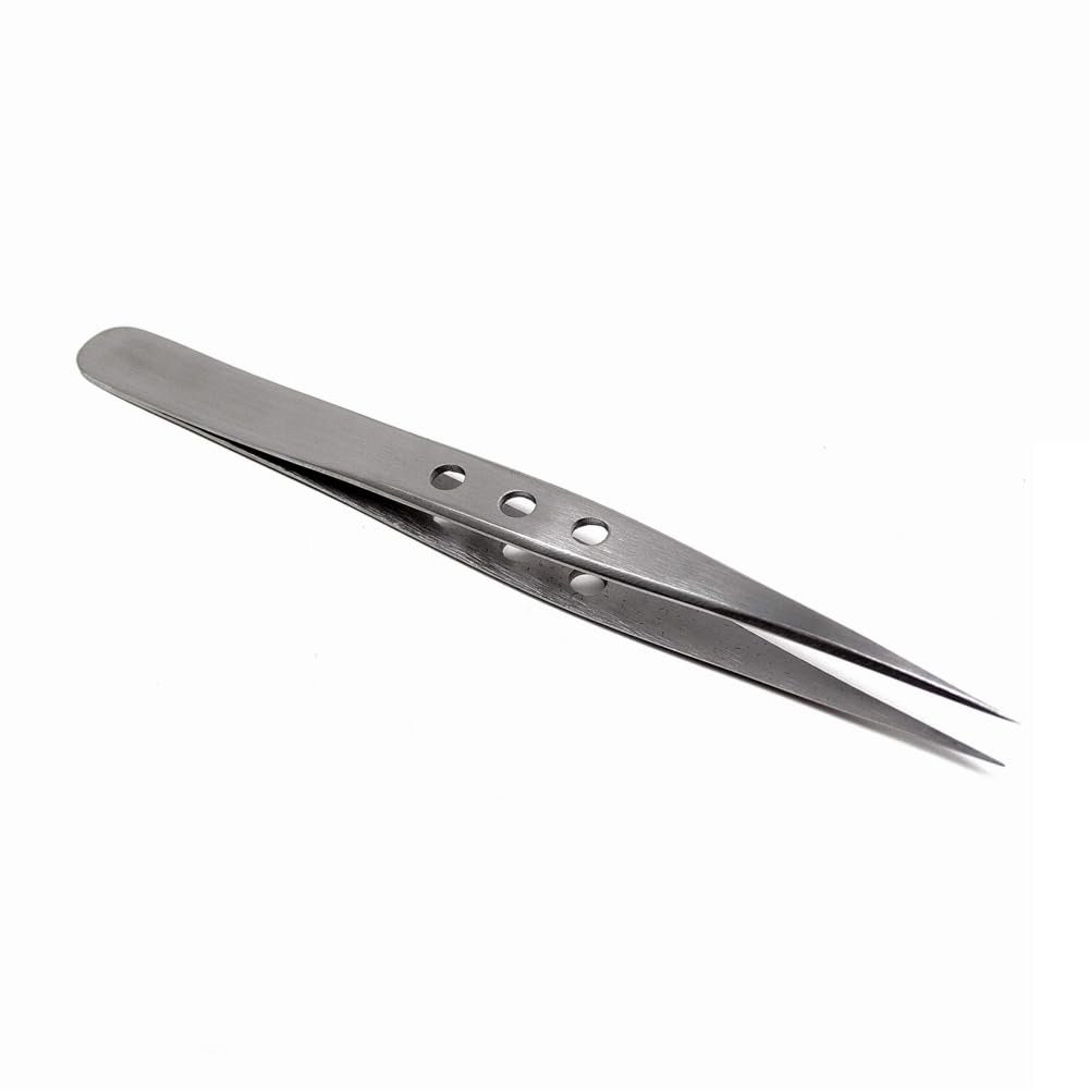 Professional Stainless Steel Tweezers 4.75" with Fine Precision Tips for Facial Hair, Splinter and Ingrown Hair Removal Used by Women & Men Beauty and Personal Care HIGH TECH INSTRUMENTS