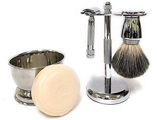 G.B.S Men’s Shave Set, Double Edge Safety Razor, Badger Hair Shaving Brush, Brush and Razor Stand, Chrome Shaving Bowl, Natural Shaving Soap Beauty and Personal Care G.B.S
