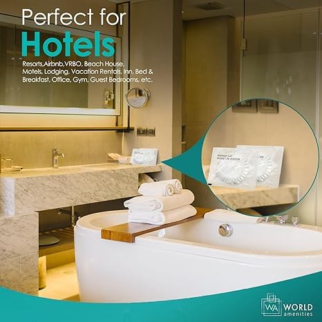 World Amenities Waterproof Shower Cap (Clear Frosted Sachet), Travel Size Hotel Amenities, Airbnb Beauty & Personal Care World Amenities