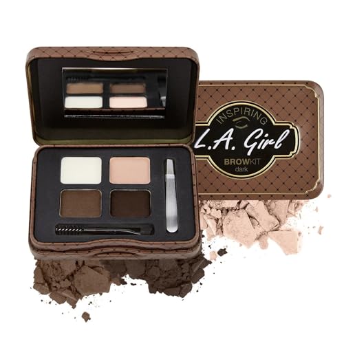 L.A. Girl Inspiring Brow Kit, Dark and Defined (Dark), Brow Wax 0.035 oz., Brow Powder 0.15 oz., Includes Tweezers and Dual Ended Brush with Spoolie