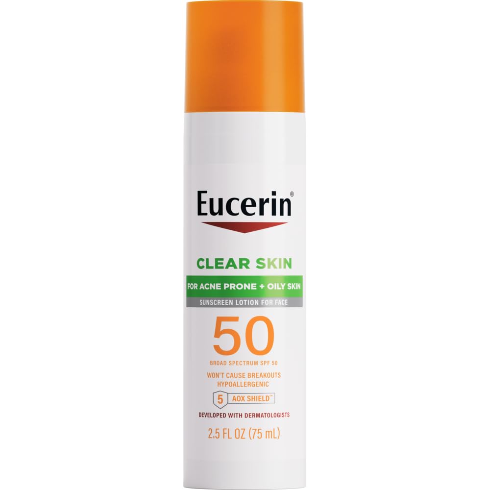 Eucerin Sun Clear Skin Face Sunscreen Lotion SPF 50 for Acne Prone and Oily Skin, Lightweight Sunscreen with Oil-Absorbing Minerals, Won't Cause Beauty & Personal Care Eucerin