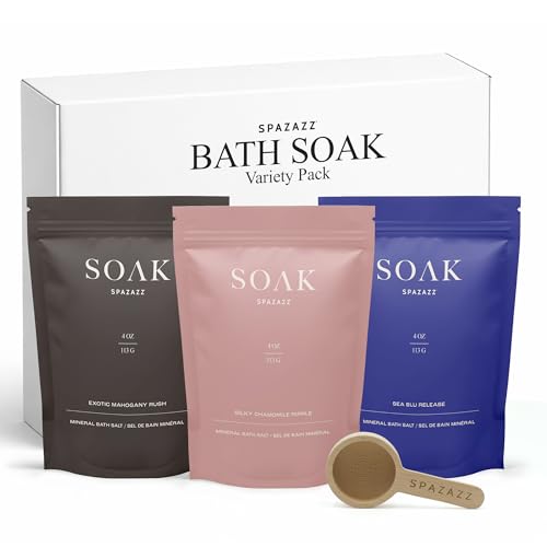 Spazazz Dead Sea Bath Salts with Magnesium & Arnica - Aromatherapy Mineral Bath Soak for Relaxation - 4oz Exotic Mahogany Rush, Silky Chamomile Ripple Beauty and Personal Care Spazazz