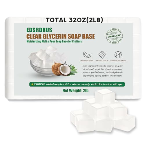 EDSRDRUS 2LB Unscented Glycerin Soap Base DIY Handmade Soap Moisturizing Melt and Pour Soap Base for Crafting, Vegetable Glycerin & Coconut Oil, Easy Beauty & Personal Care EDSRDRUS