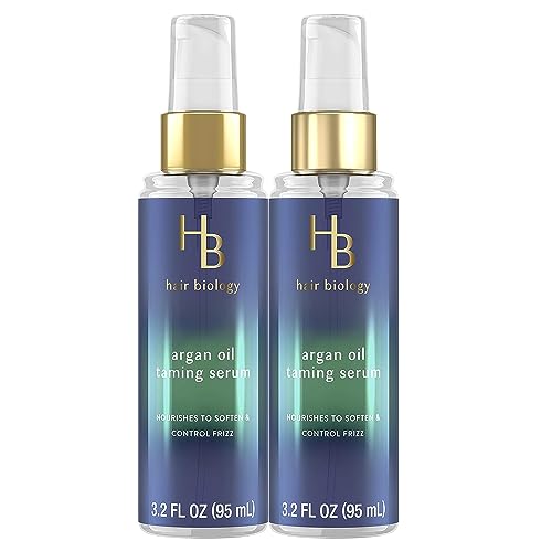 Hair Biology Argan Oil Taming Serum, Twin Pack, 3.2 Fl Oz Each - Hair Serum Nourishes to Soften & Control Frizz. Infused with Biotin - Dry Hair Beauty & Personal Care Hair Biology