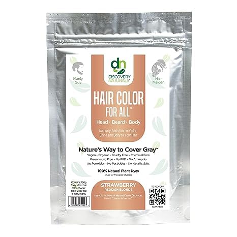 Strawberry Reddish Blonde Henna Hair Color For All Kit | 100% All Natural Hair Dye & Beard Dye Powder Kit Organic, Herbal & Vegan Chemical & Cruelty Beauty & Personal Care Discovery Naturals