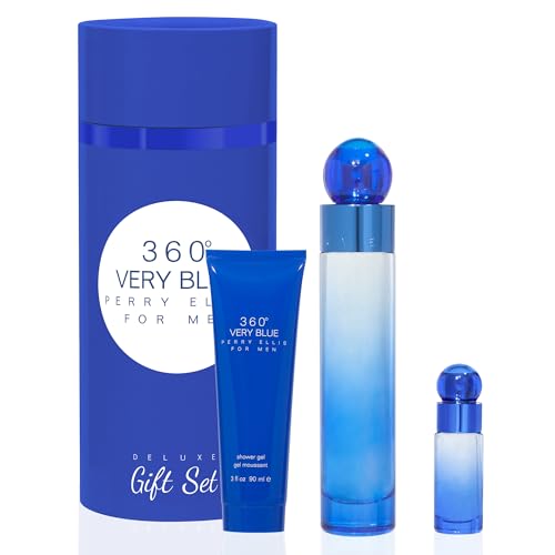 360 Very Blue by Perry Ellis for Men - 3 Pc Gift Set 3.4oz EDT Spray, 0.25oz EDT Spray, 3oz Shower Gel Beauty & Personal Care Perry Ellis