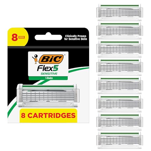 BIC Flex 5 Sensitive Men's 5-Blade Razor Refills, Clincally Proven for Sensitive Skin, 8 Refill Cartridges, 8-Pack Beauty and Personal Care BIC