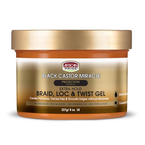 African Pride Black Castor Miracle Extra Hold Braid, Loc, Twist Gel - Extreme Hold Braiding Hair Gel, Edge Control & Tames Frizz, No Flake | Natural Beauty & Personal Care African Pride