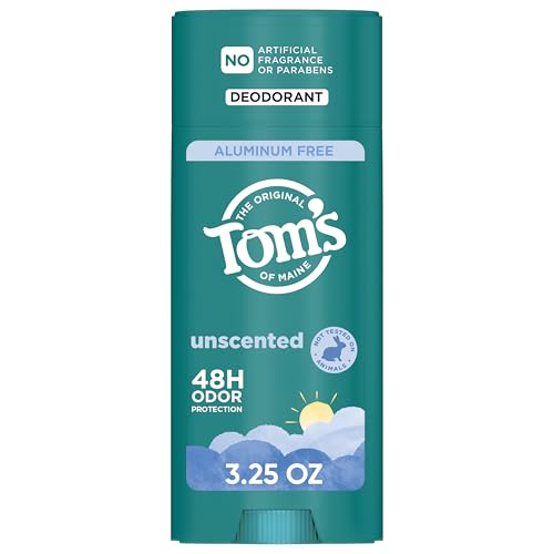 Tom’s of Maine Unscented Natural Deodorant for Men and Women, Aluminum Free, No Artificial Fragrances, Dyes, or Preservatives, Baking Soda Free, 48 Beauty and Personal Care Tom's of Maine