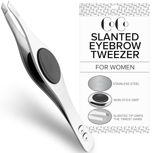 Tweezers for Facial Hair Women & Men - Stainless Steel Slant Eyebrow Tweezers with Hand-Sharpened Tips for Fine Hair Removal, Precision Shaping Beauty & Personal Care Coco's Closet
