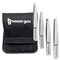 Tweezer Guru Eyebrow Tweezer Set for Women & Men - Professional Slant and Pointed Tweezers Set with Case - Precision Tweezers Kit for Facial Hair Beauty & Personal Care TWEEZER GURU