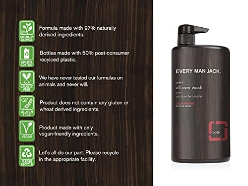 Every Man Jack 3-in-1 All Over Wash - Cedarwood |Twin Pack - 2 Bottles Included | Naturally Derived, Parabens-free, Pthalate-free, Dye-free Beauty & Personal Care Every Man Jack