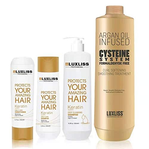 Cysteine System Curl Softening Smoothing Treatment and Keratin Daily Care Shampoo & Conditioner 4PCS Set Professional Results Straightens and Smooths Beauty & Personal Care Luxliss