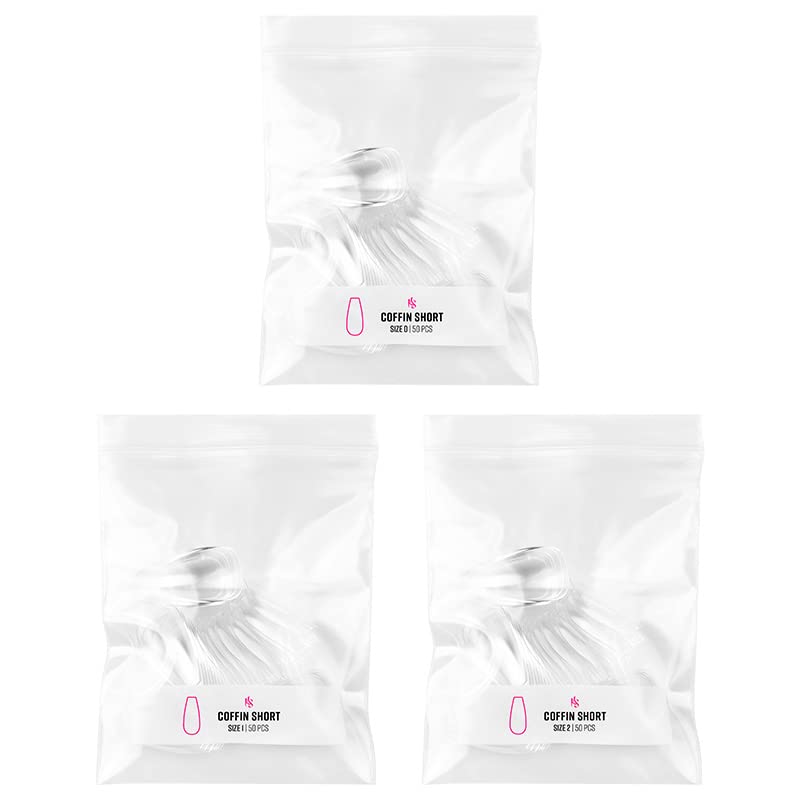 Kiara Sky Gelly Tips Refill Packs - Soak Off Soft Gels - Coffin Shape (Short Length) (Sizes 0, 1, 2)