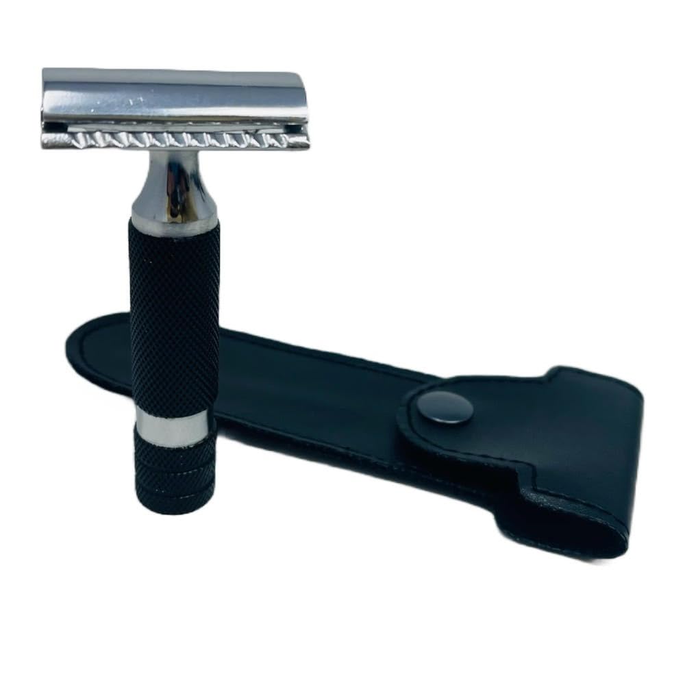 G.B.S Double Edge Shaving Razor Short Rubber Coated Handle With Leather Protective Travel Case & 20 blades Double Edge Safety Razor Long Lasting Skin Beauty and Personal Care G.B.S