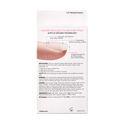 KISS Salon Acrylic Wider Fit Natural Fake Nails, ‘Rare’, 28 Acrylic-Infused, Bubble-Free, Flexible, Durable, False Glue-On Nails Beauty & Personal Care KISS