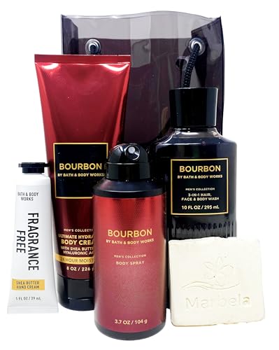 Bath & Body Works Men's Collection Bourbon - Gift Bag Set - Body Cream, 3 in 1 Hair, Face & Body Wash, Body Spray and Hand Cream With a Natural Oats Beauty and Personal Care Bath & Body Works