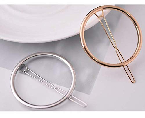 LASSUM 2 Pcs Minimalist Dainty Hollow Geometric Round Circle Metal Hairpin Hair Clip for Women and Girls on any Occasion (Gold & Silver) Beauty & Personal Care LASSUM
