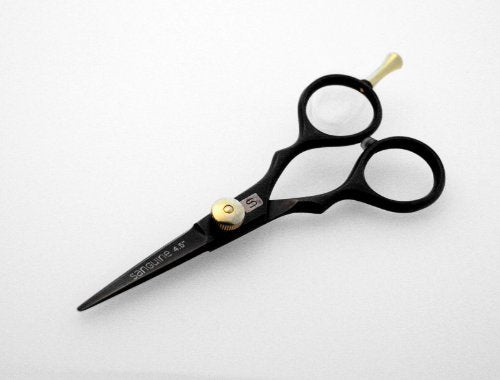 Professional Hairdressing Scissors 4.5 inch, BLACK, Small Size for Detailed Jobs. Suitable for Hair Cutting, Beard Mustache Trimming + Presentation