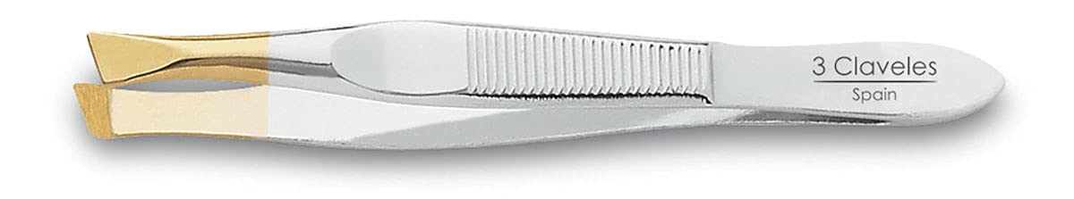 3 Claveles 12244 Tweezers Tweezers, Slanted, Wide Tip 8 cm Gold Beauty and Personal Care 3 Claveles