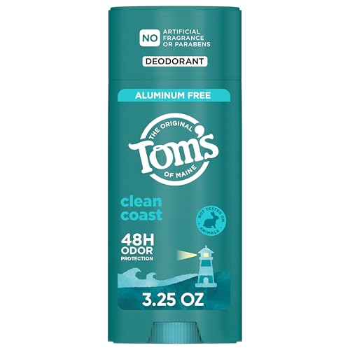 Tom’s of Maine Clean Coast Natural Deodorant for Men and Women, Aluminum Free, No Artificial Fragrances, Dyes, or Preservatives, Baking Soda Free Beauty and Personal Care Tom's of Maine
