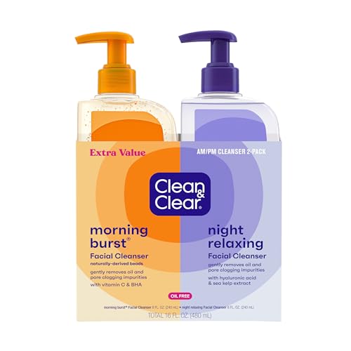 Clean & Clear 2-Pack Oil-Free Facial Cleansers with Citrus Scent, Morning Burst and Night Relaxing, 16 oz Beauty and Personal Care Clean & Clear Default Title