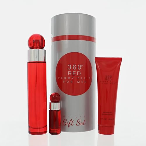 Perry Ellis 360 Red 3 Pieces Gift Set for Men, (3.4 Ounce Eau de Toilette Spray + 3.0 Ounce Shower Gel + 0.25 Ounce Eau de Toilette Mini Spray)