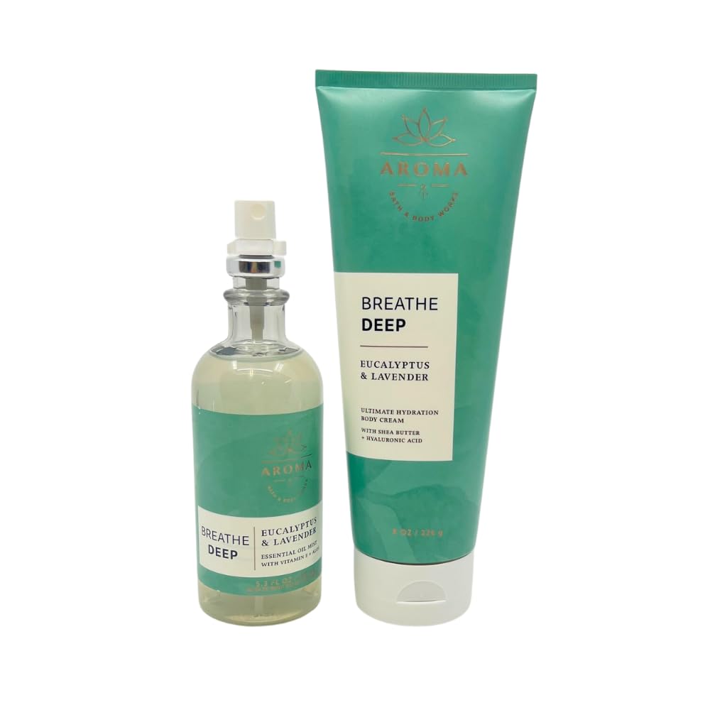 Bath and Body Works Aromatherapy Breathe Deep Eucalyptus Lavender Pillow Mist & Body Cream Gift Set Beauty & Personal Care Bath & Body Works