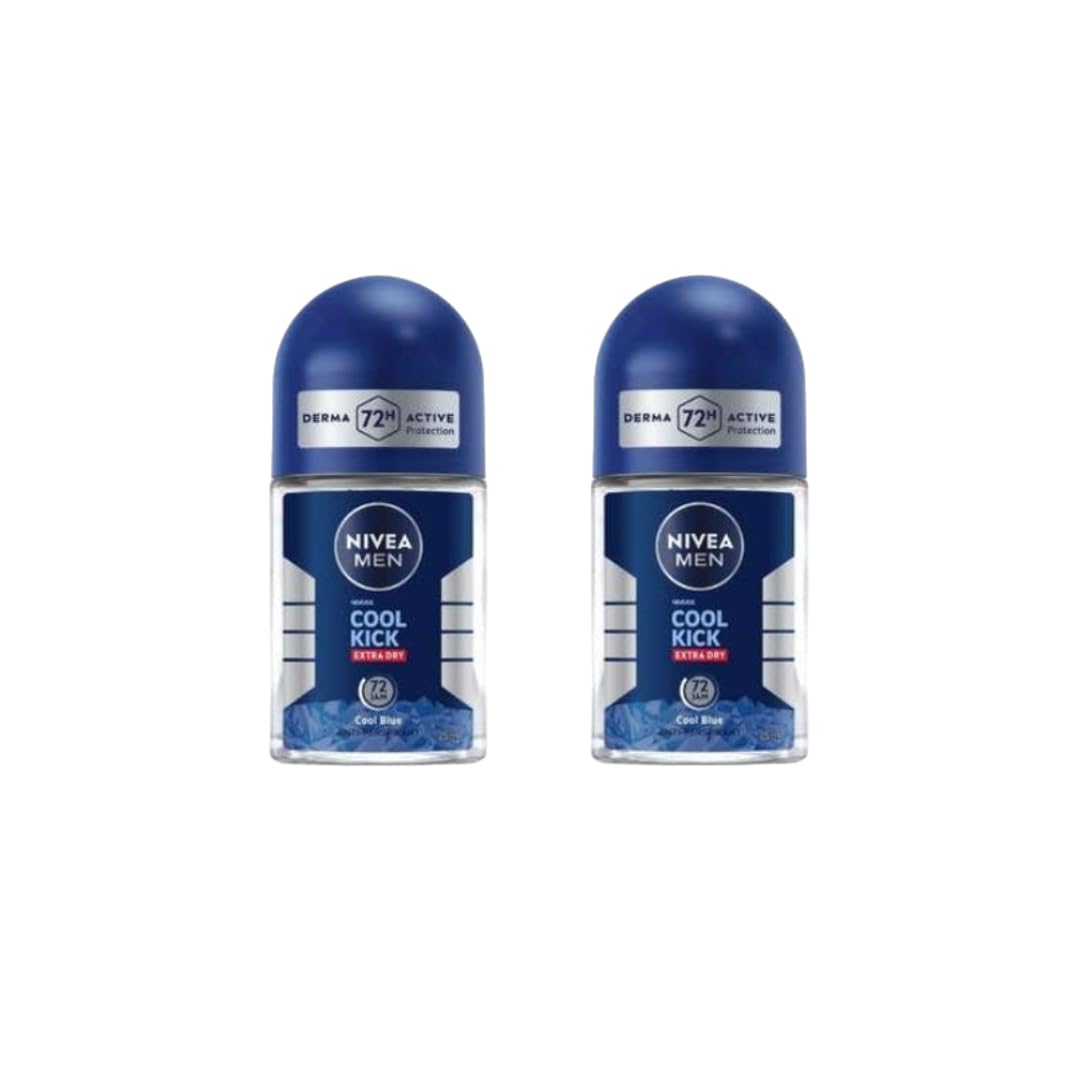 NIVEA Men Cool Kick Anti-Perspirant Roll-On Deodorant 25ml - 72 Hour Sweat & Odor Protection, Refreshing Cool Formula with Masculine Scent, Skin Beauty and Personal Care NIVEA