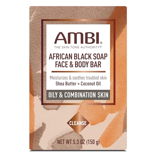 Ambi African Black Soap Face & Body Bar, Cleans and Nourishes Skin, Rinses Clear, 5.3 Ounce Beauty & Personal Care Ambi