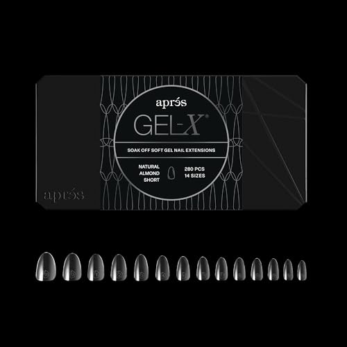 Aprés Gel-X® Almond Box of Nail Tips | 280 Gel-X Tips, Soft Tips, 14 Sizes 00-9 | Half-sizes Included (Natural Almond Short, 280 Count)
