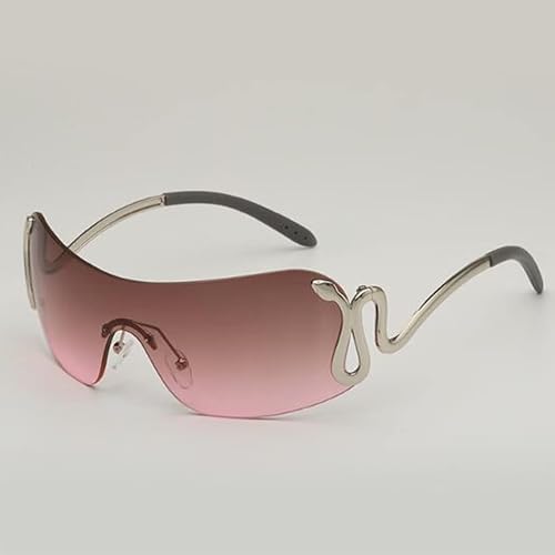 One-piece Metal Frameless Sunglasses With Personalized Snake Design Fashionable Sunglasses For Men and Women (Silver Frame Gray Powder Flake) Beauty & Personal Care Pub