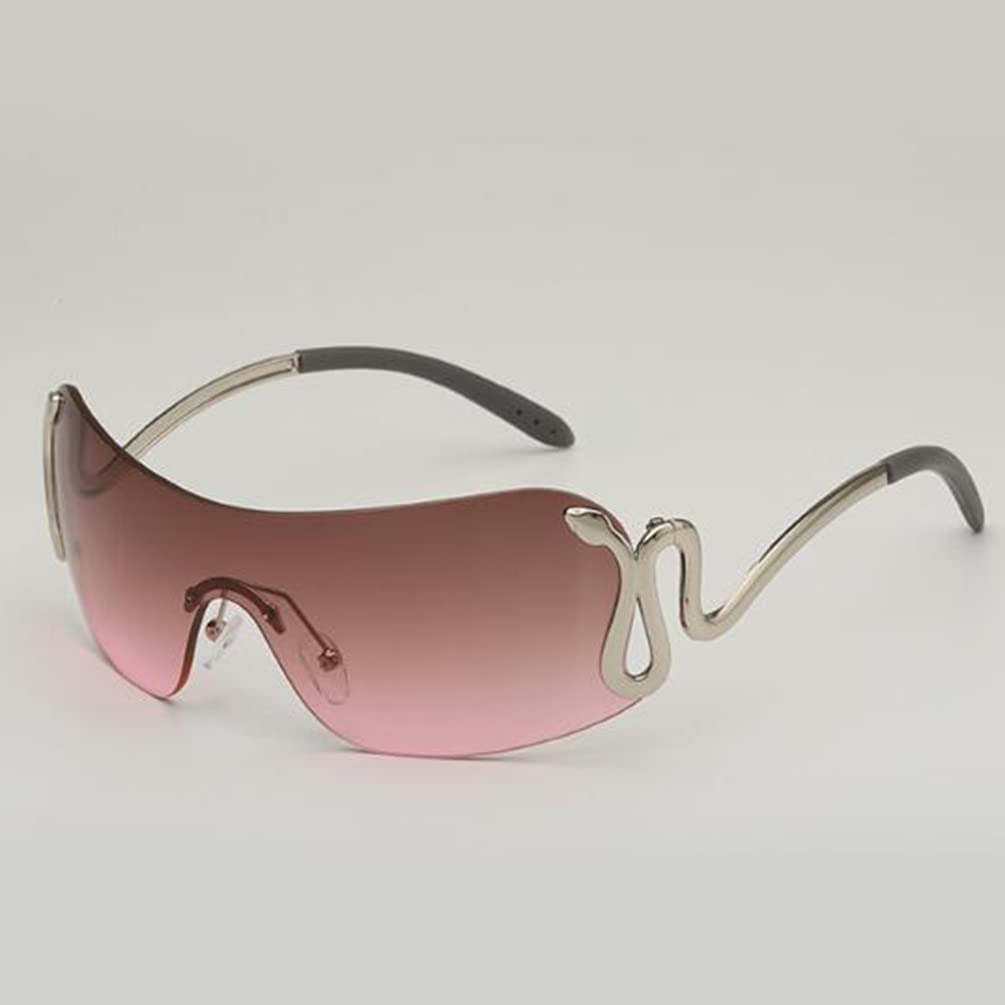One-piece Metal Frameless Sunglasses With Personalized Snake Design Fashionable Sunglasses For Men and Women (Silver Frame Gray Powder Flake) Beauty & Personal Care Pub