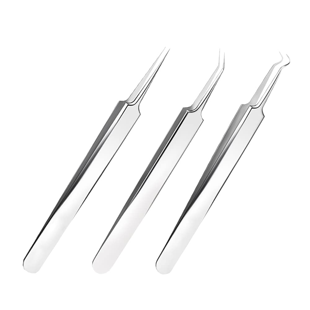 3 Pcs Stainless Steel Blackhead Splinter Remover Tweezers Blackhead Removal Needle Pointed Tweezers Ingrown Hair Tweezers Beauty and Personal Care UUYYEO