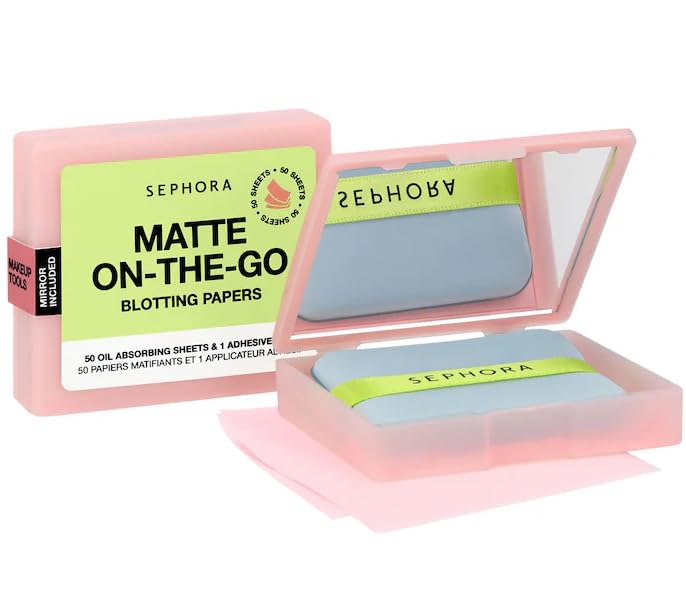 SEPHORA COLLECTION Matte On-The-Go Blotting Papers - 50 oil absorbing papers & 1 adhesive puff