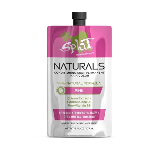 Splat Naturals Semi-Permanent Hair Color, Pink, 6 fl. oz., 95% Natural Hair Dye Formula Lasts Up to 30 Washes, Vegan & Cruelty-Free Semi Permanent Beauty & Personal Care Splat