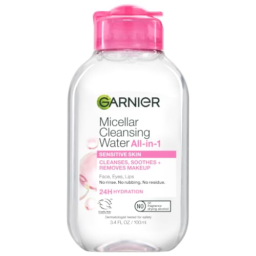 Garnier Micellar Cleansing Water, All-in-1 Makeup Remover and Facial Cleanser, For All Skin Types, 3.4 Fl Oz (100mL), 1 Count (Packaging May Vary)