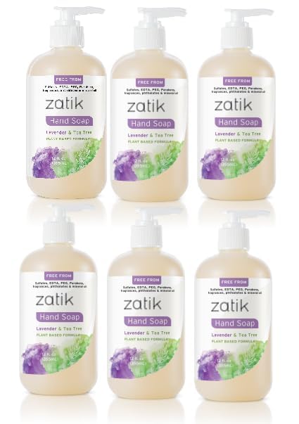 Zatik Naturals - Liquid Hand Soap with Lavender & Tea Tree, Moisturizing Handwash, Grey Water Safe, 12 fl oz (Pack of 6) Beauty & Personal Care Zatik