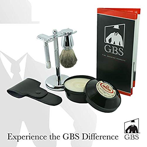 G.B.S Men's Wet Shaving Holiday Kit, Classy Butterfly Non-slip Knurled DE Safety Razor with Case, Omega Cream, Blades, Shaving Brush and Razor Stand Beauty and Personal Care G.B.S