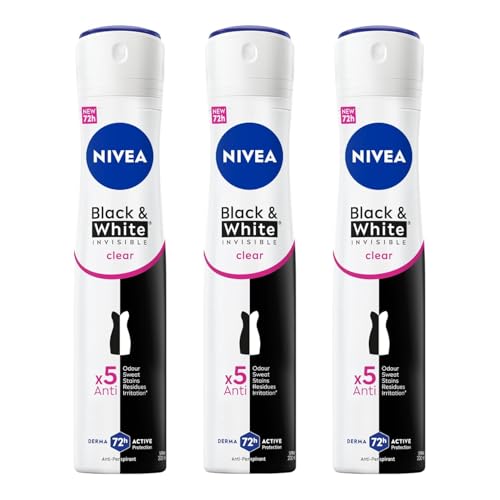NIVEA Black & White Invisible Clear Anti-Perspirant Deodorant Spray 200ml - 72H Sweat & Odor Protection - Anti-Stain Formula for Black & White Clothes Beauty and Personal Care NIVEA