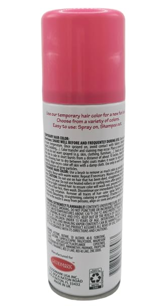 Goodmark Temporary Hair Color Spray - Neon Pink, Washable Halloween Hair Dye Spray, 3 oz Can (Pink) Beauty & Personal Care Goodmark